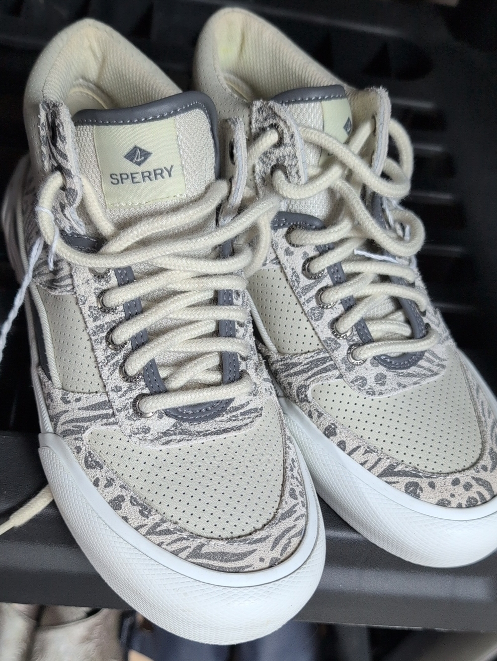 Sperry Women's Cream and Gray Patterned Lace-Up Sneakers
